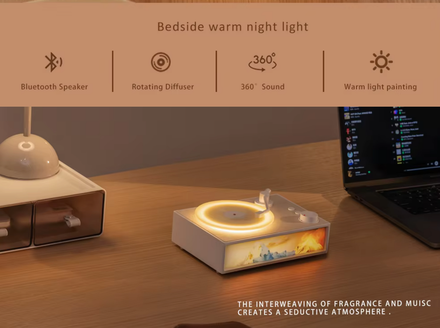 Retro Vinyl Bluetooth Speaker, Aroma Record Player with free Essential oil